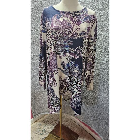 Chico's Paisley Button-Back Sweater Tunic Top Sz 3 XL‎ 16/18 - Picture 2 of 6